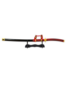 Red-black decorative tachi katana with stand