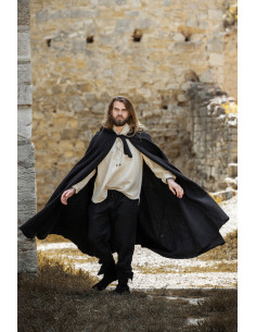 Black Elinor Classic Medieval Cloak with Short Hood, Unisex