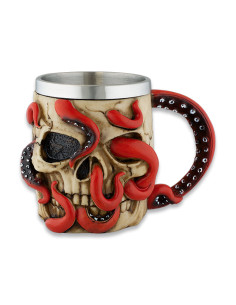 Octopus and skull mug in aluminum and resin