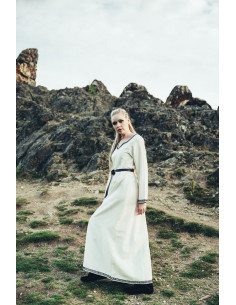Long Viking dress model Brigida, natural white color