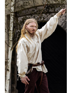 Medieval high neck shirt with laces on the sleeves