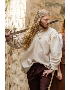 Medieval high neck shirt with laces on the sleeves 2