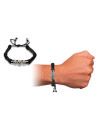 Three skulls self-adjustable bracelet in leather and zamak