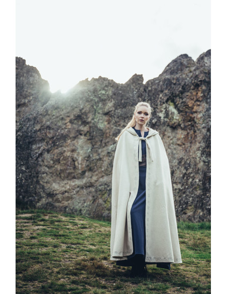 Medieval natural white wool cape with...
