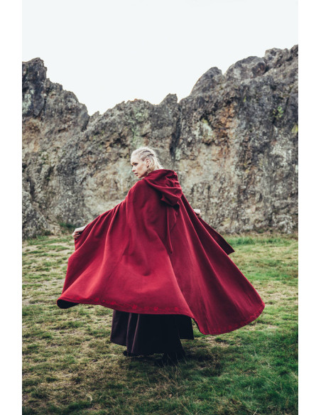 Medieval red wool cape with hand...