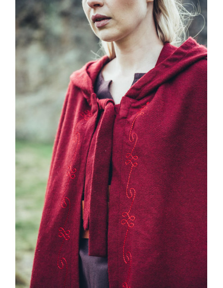 Medieval red wool cape with hand...