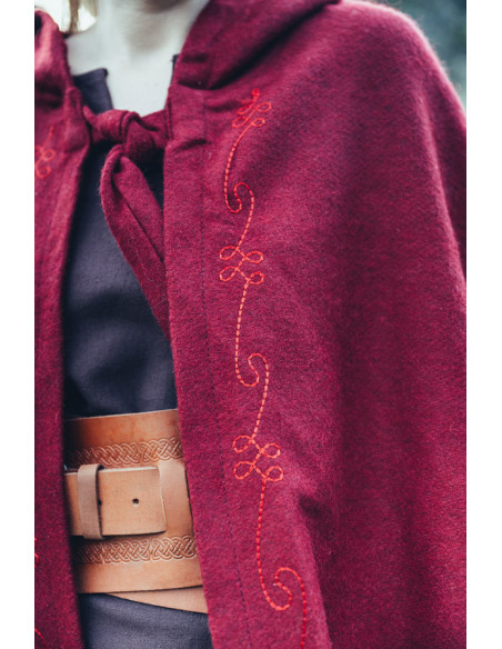 Medieval red wool cape with hand...