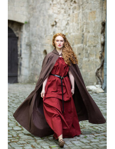Erna medieval cotton cape with embroidery, brown color