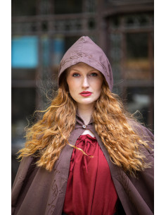 Erna medieval cotton cape with embroidery, brown color 2