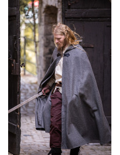 Medieval woolen cape Tjark model, gray color