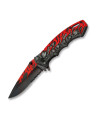 Red-black Skull and flames penknife, blade 8.20 cm.