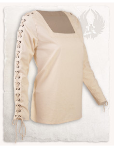 Abby cream medieval woman's blouse with eyelets and...