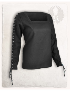 Abby black medieval woman blouse with eyelets and crossed...