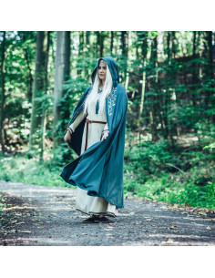 Medieval cape with embroidery Lyra model, green color
