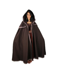 Medieval brown wool cape with hood, Theresa model