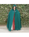 Medieval long wool cape model Hero, green color