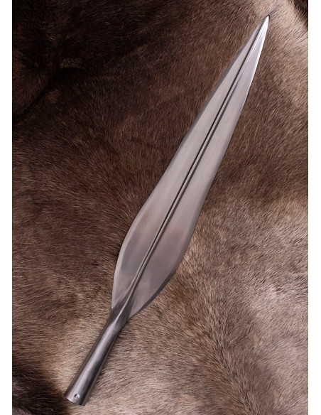 Long carved Viking spearhead, 64 cm.