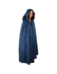 Blue medieval wool cape with hand embroidery, Alma model