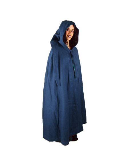 Blue medieval wool cape with hand...