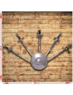 Panoply (2) with five real and historical medieval swords...