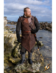 Armor-brigandine of the lumberjack warrior in dark brown...