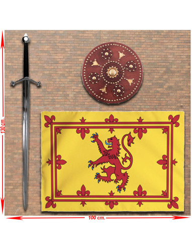 King of Scots panoply with greatsword, targe shield and banner