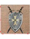 Rustic panoply of the Crusader Knights with shield and swords