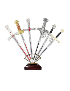 Collection of 6 historical letter openers with desktop...