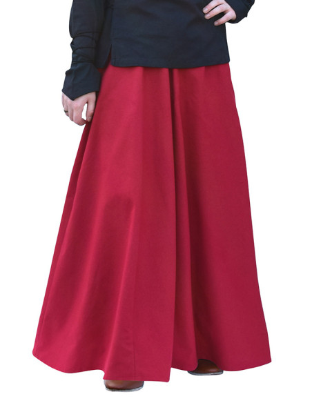 Long red wide flared medieval skirt