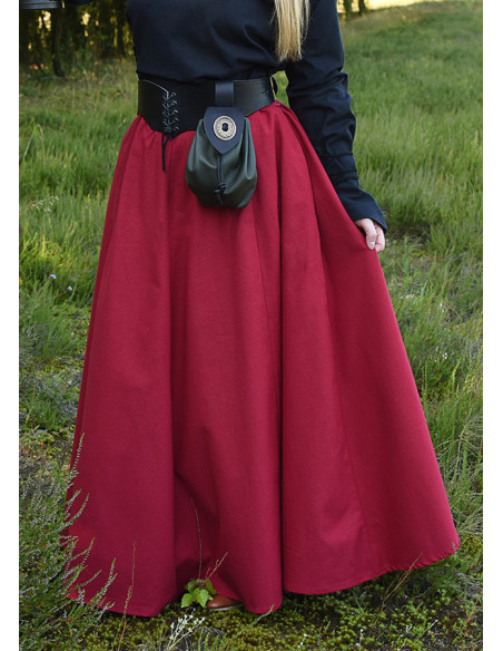 Long red wide flared medieval skirt