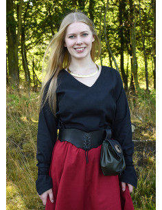 Long red wide flared medieval skirt 2