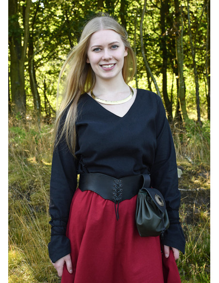 Long red wide flared medieval skirt