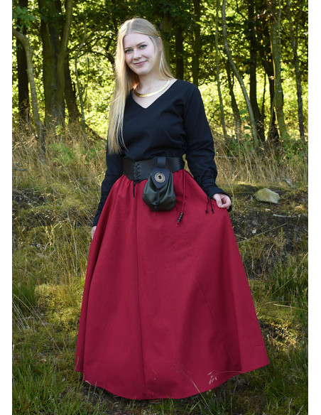 Long red wide flared medieval skirt