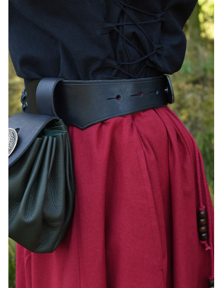 Long red wide flared medieval skirt