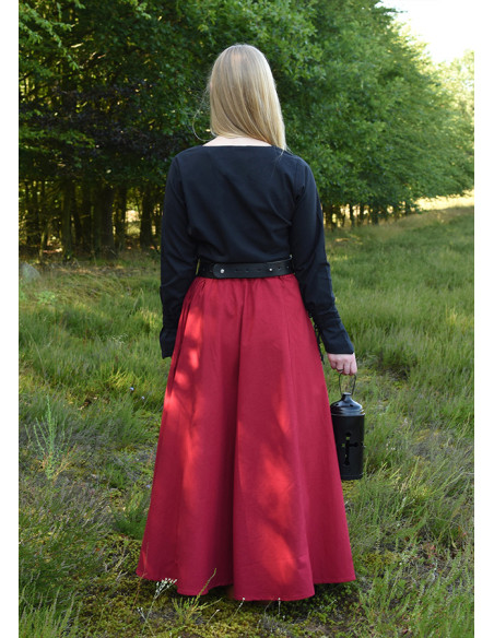 Long red wide flared medieval skirt