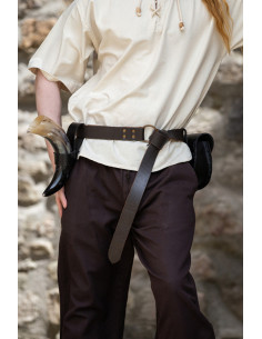 Leather belt with Celtic pattern, dark brown color