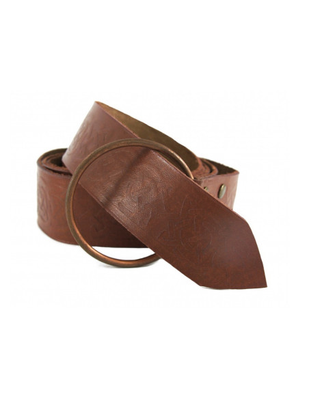 Leather belt with Celtic print, brown...