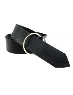 Leather belt with Celtic print, black color