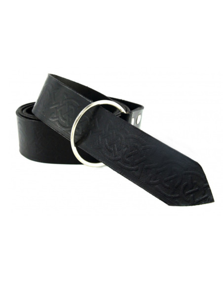 Leather belt with Celtic print, black...