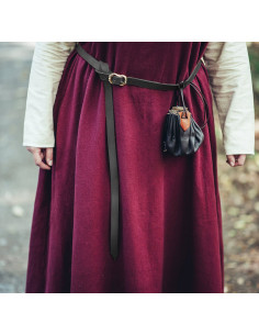 Narrow medieval leather belt, black color