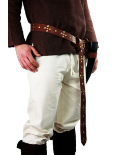 Viking leather belt with cross rivets, brown