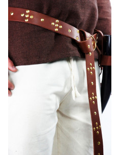 Viking leather belt with cross rivets, brown 2