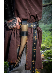 Viking leather belt with cross rivets, black color