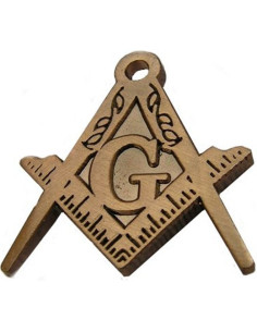 Masonic square and compass badge pin in aged bronze