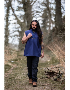 Sleeveless blue medieval shirt, Louis model 2