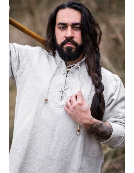 Thick medieval shirt with laces, gray