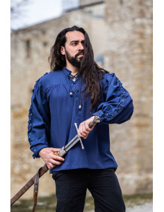 Medieval shirt Adrian with laces, blue color