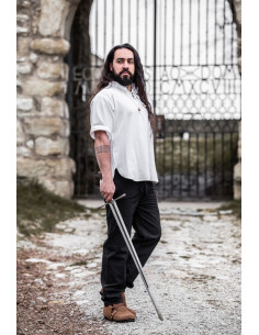 Medieval short-sleeved shirt with ties, white