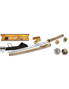 Carbon Steel Katana + cover + box + cleaning kit + 2 tsubas