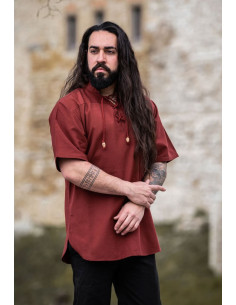 Medieval short-sleeved shirt with ties, red